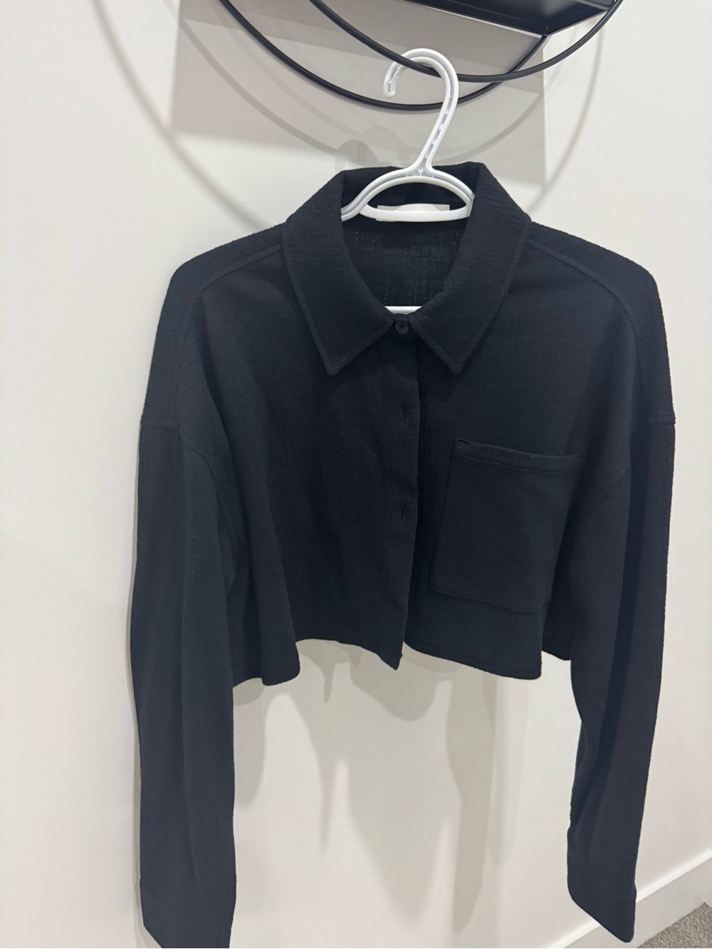 OAK + FORT Black Cropped Button-Down Shirt